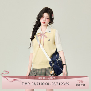 花铃太太原创哲之道针织马甲jk制服套装 春 日系学院风裙子校供衬衫