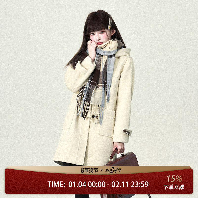 花铃太太jk学院风牛角扣大衣女款秋冬小个子甜妹白色保暖外套长款,女装/女士精品,时尚套装,淘宝优惠券,粉丝福利购,淘宝优惠卷
