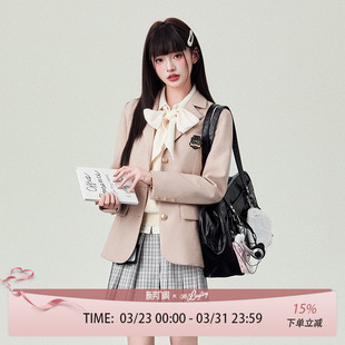 女日系长袖 春季 上衣藕粉色外套 新款 花铃太太原创jk制服表参大西装