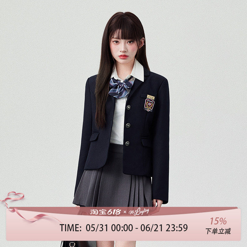 花铃太太jk西装外套韩系清谭大韩式制服校供感绀色休闲学院风女