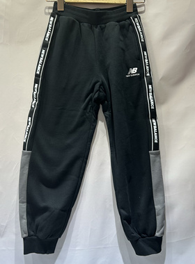 New Balance 儿童字母印花拼接黑色薄绒运动休闲长裤ND4LC4S103