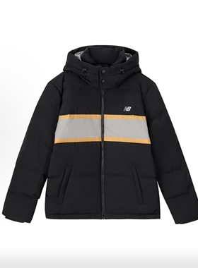 NEW BALANCE 秋冬季黑色拼接新款时尚百搭连帽男款羽绒服AMJ33341