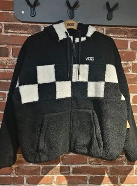 vans 冬季黑色白格子百搭男女同款休闲连帽外出厚外套vn00090zbLk