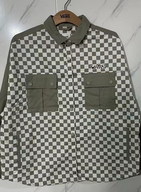 VANS春秋季浅绿格子新款百搭舒适情侣款休闲翻领外套VN000NFAEC6