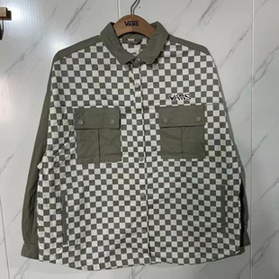 VANS春秋季浅绿格子新款百搭舒适情侣款休闲翻领外套VN000NFAEC6