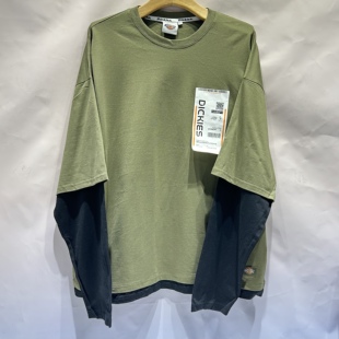 Dickies 黑绿个性超酷假两件长袖套头卫衣男女同款DK010984MGR1