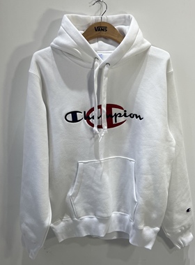 Champion/冠军日版白色加绒刺绣logo百搭男女连帽卫衣C8-S114-010