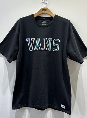 vans范斯男女同款黑色休闲运动时尚刺绣短袖T恤VN0A7S5XBLK