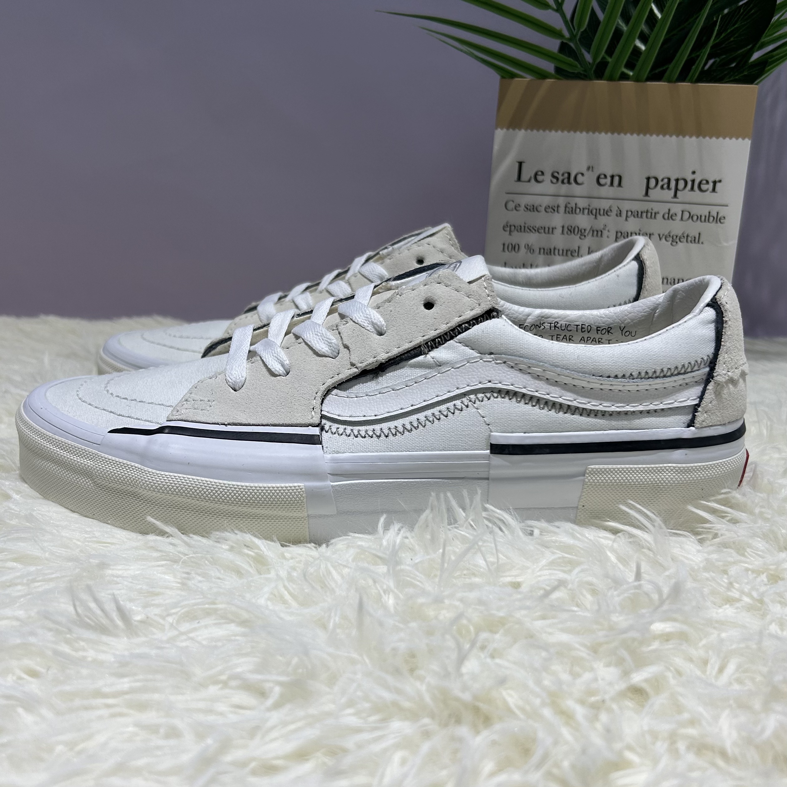 Vans Sk8 Low解构撕撕乐男女同款白色低帮帆布板鞋子VN0009QSW00