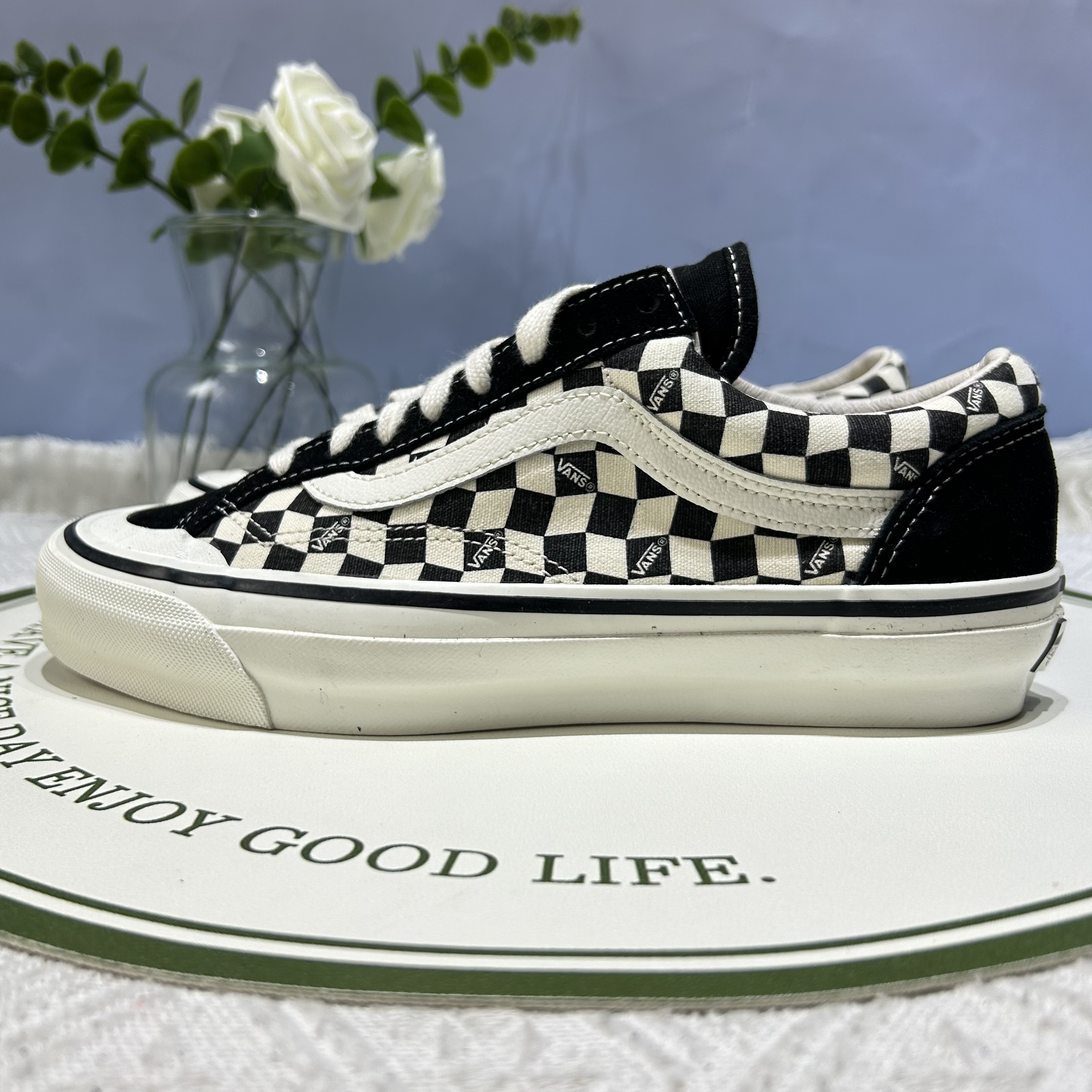 Vans Old Skool满印logo黑白棋盘格男女同款帆布板鞋VN000MT6BPQ