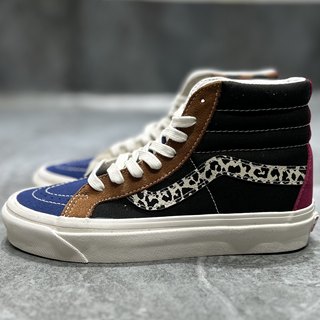 Vans Sk8 Hi安纳海姆豹纹拼接潮流休闲高帮帆布板鞋子VN0A5KRI96M