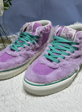 Vans Half Cap可爱粉紫翻毛皮毛绒拼接中帮板鞋情侣款VN000CMUDTB