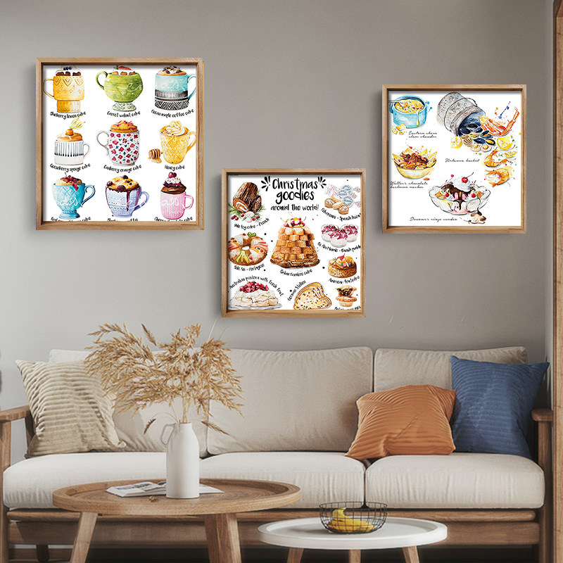 原创手绘水彩食物cake艺术餐厅下午茶蛋糕面包烘焙甜品店装饰框画