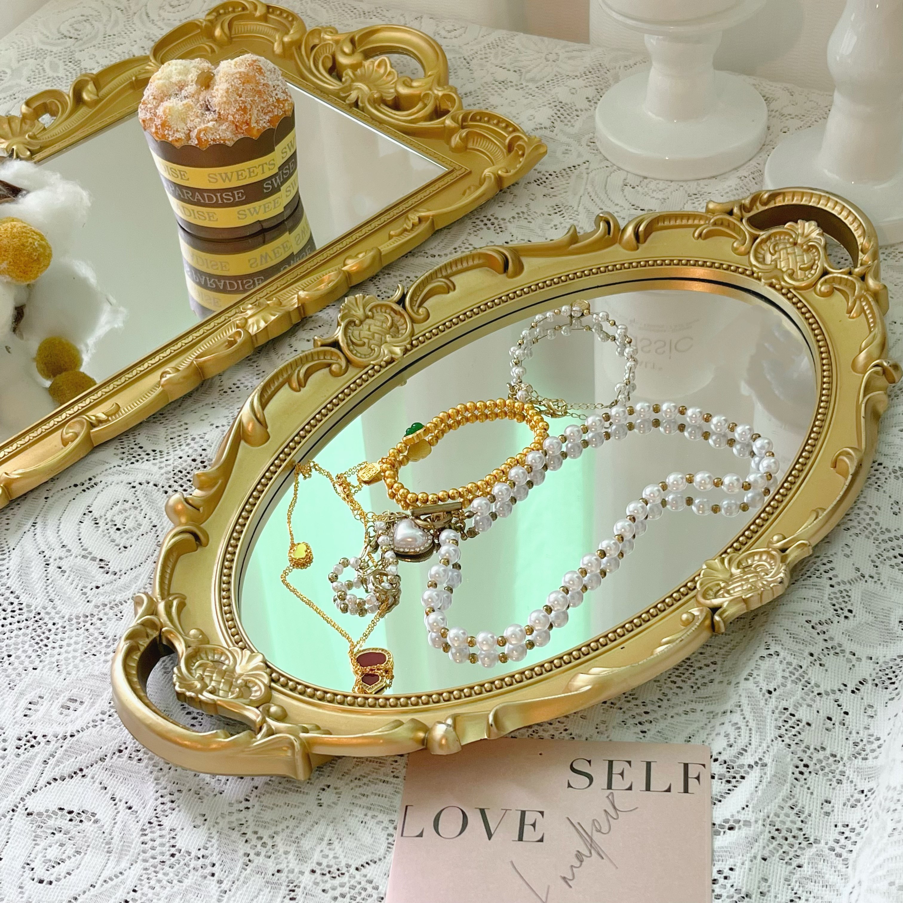 法式复古雕花镜面托盘 金银双色+方圆两形 轻奢首饰收纳盘,餐饮具,餐用托盘,淘宝优惠券,粉丝福利购,淘宝优惠卷