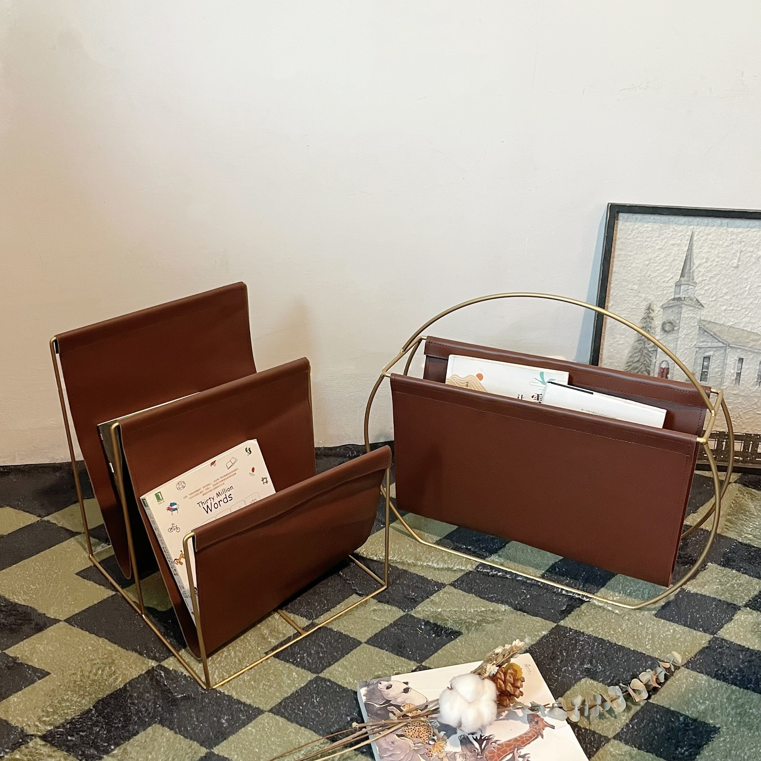 轻奢皮质杂志架 北欧ins风 客厅书房装饰收纳架 双款可选,住宅家具,书报架,淘宝优惠券,粉丝福利购,淘宝优惠卷