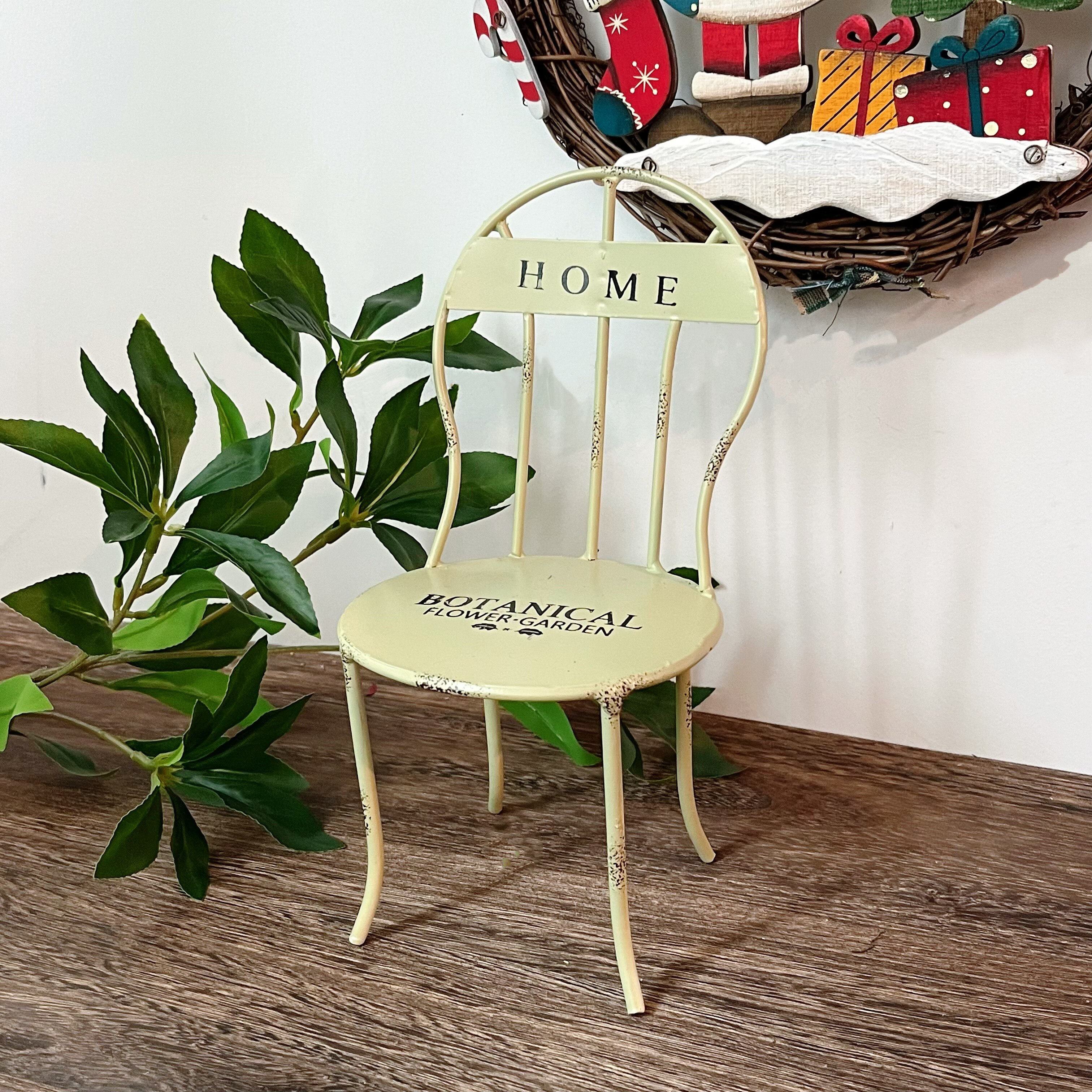 复古铁艺小椅子摆件 做旧HOME字样桌面置物架 家居装饰迷你花架