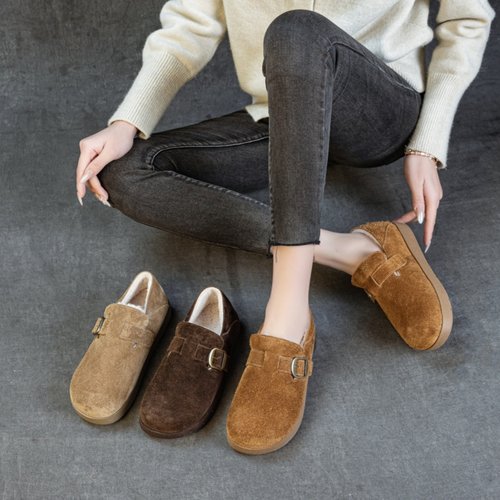 加绒女单鞋一脚蹬休闲勃肯豆豆鞋