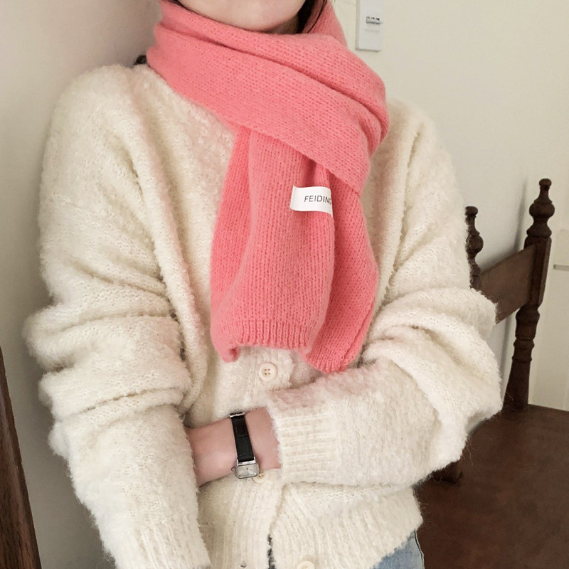 韩国东大门短小款粉色围巾女秋冬天少女学生韩版百搭克莱因蓝围脖