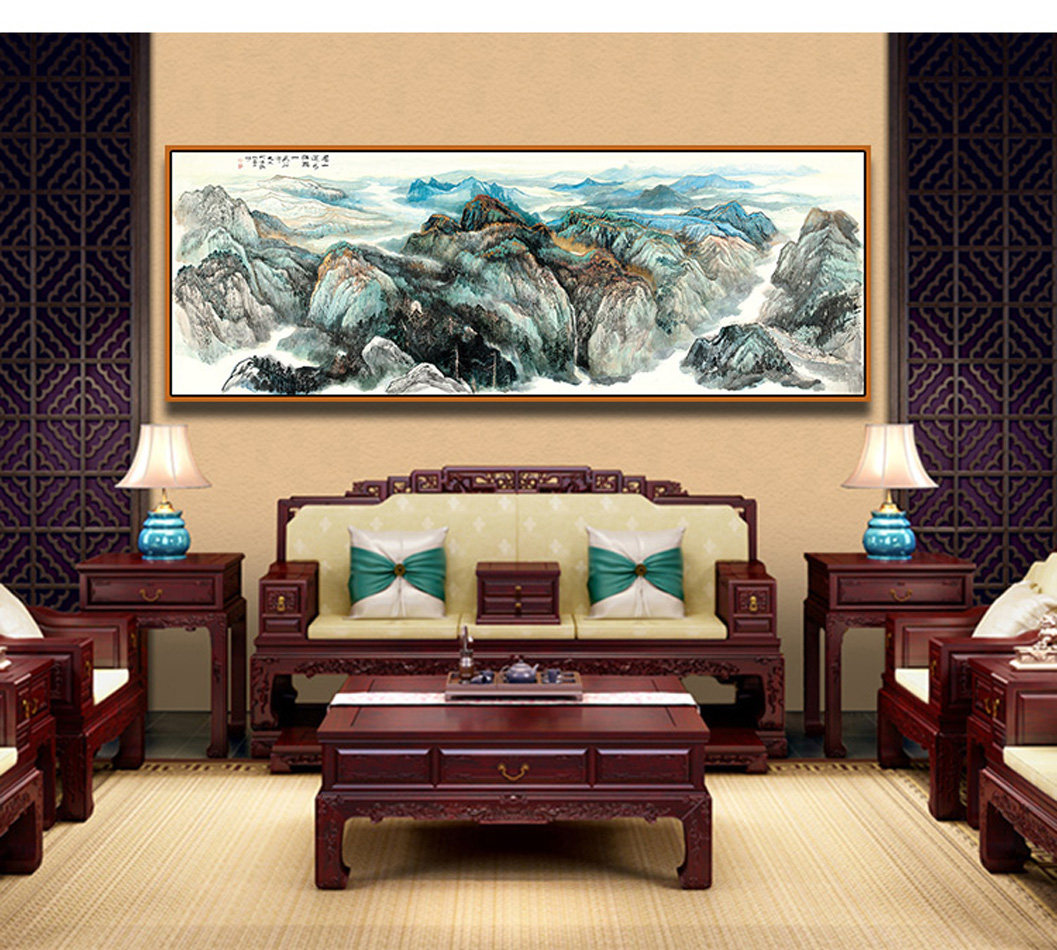 中式客厅山水画旺宅旺福旺财风水装饰画沙发背景墙高档画挂画30款