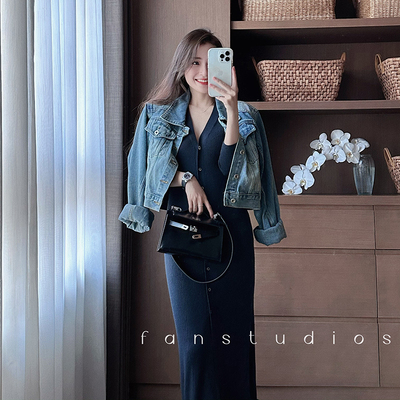 法式连衣裙全羊毛纯色V领羊毛裙