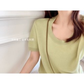 全羊毛T恤茧型短袖 FAN 毛衣 可爱廓形 短袖 秋新品 重工双层