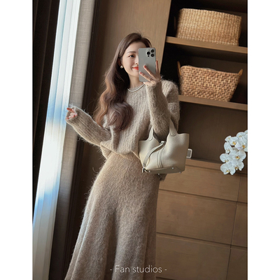 羊毛羊驼绒2023秋冬毛衣套装