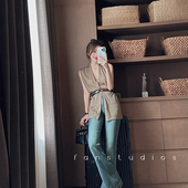 秋季 新品 气质R0W风 FAN 羊毛V领褶皱开衫 背心