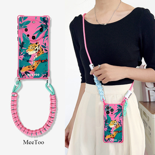 创意老虎华为mate60pro手机壳斜挎挂绳适用苹果15promax背带斜挎pura70全包防摔小米14ultra手腕带硅胶保护套