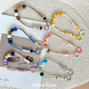 撞色手工编织油蜡可调节斜挎背带手机挂绳结实耐用手提手腕带挂绳