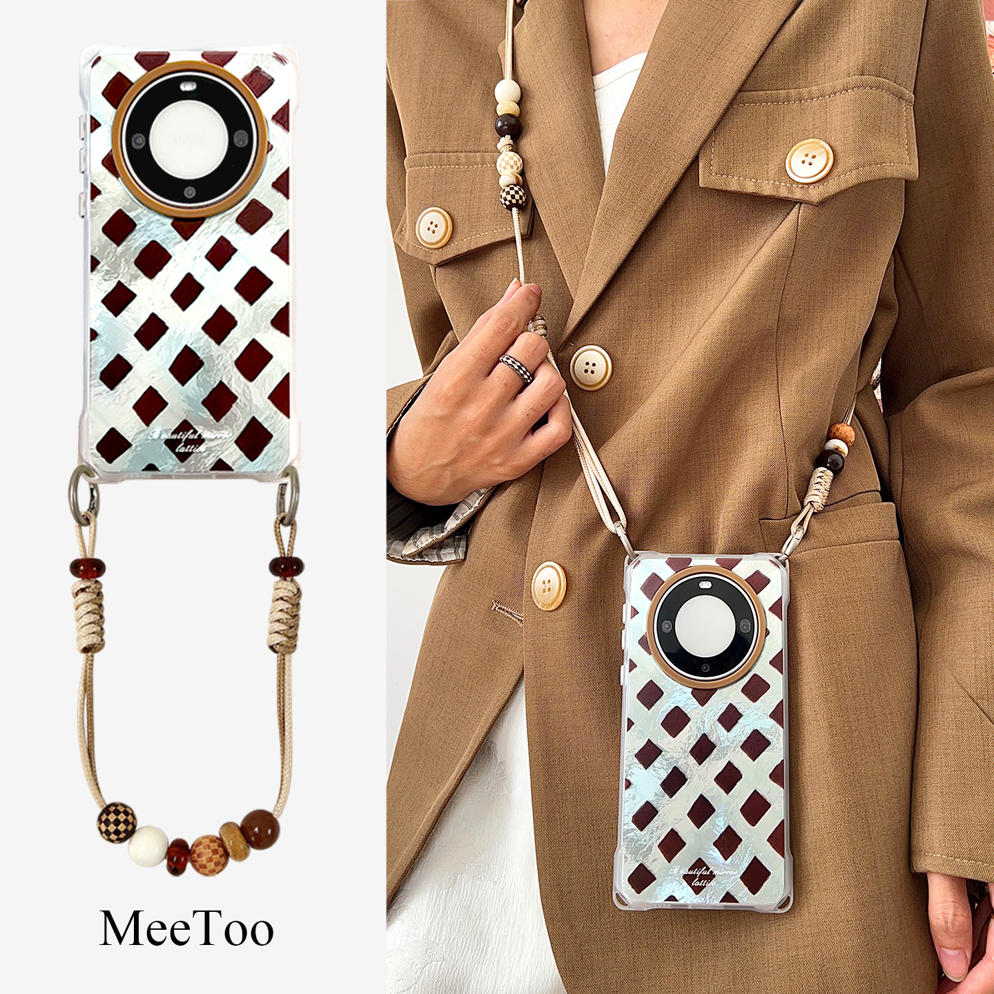 创意菱格适用于华为mate80pro手机壳挂绳斜挎VIVOX200背带斜挎mate70/60手提腕带小米15ultra防摔FINDX8U硬壳