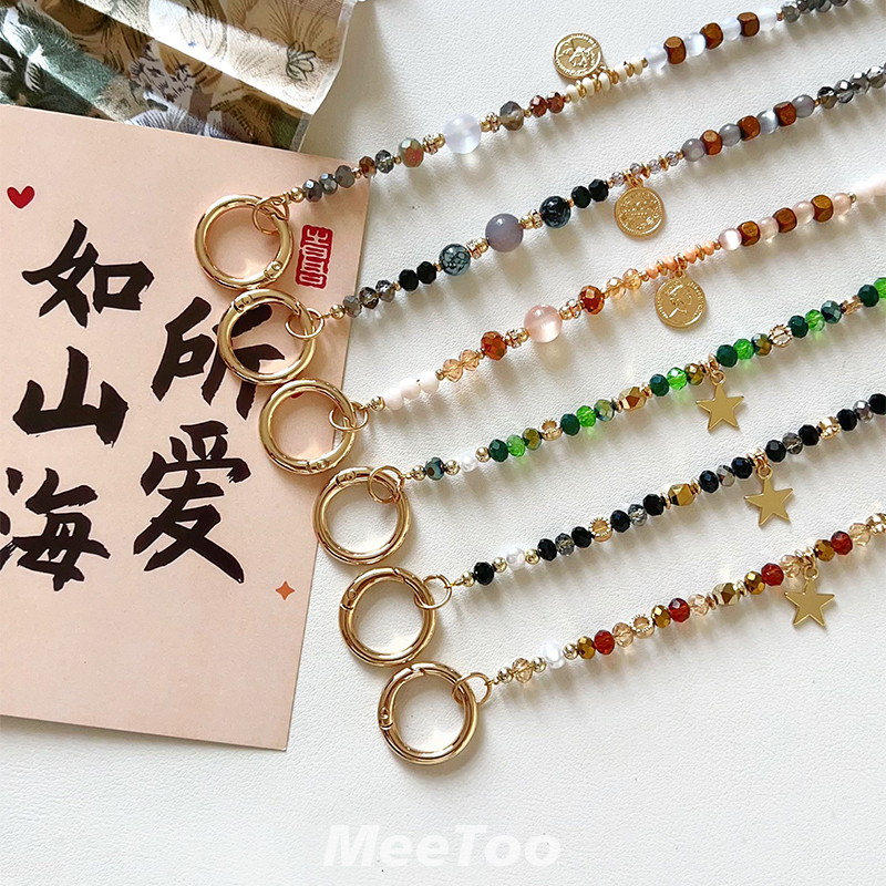 日韩新款彩色五星挂坠手机链防丢神器结实耐用珠子链条手提小众款