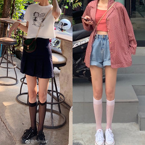 日系INS风百搭中筒及膝袜薄ffcheer网红同款透明黑白色丝袜女春夏