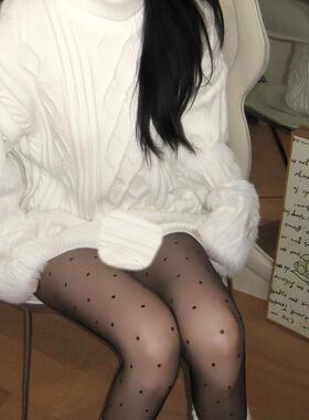 纯欲风波点性感黑丝女透肤双层一体假透肉光腿神器加绒打底连裤袜