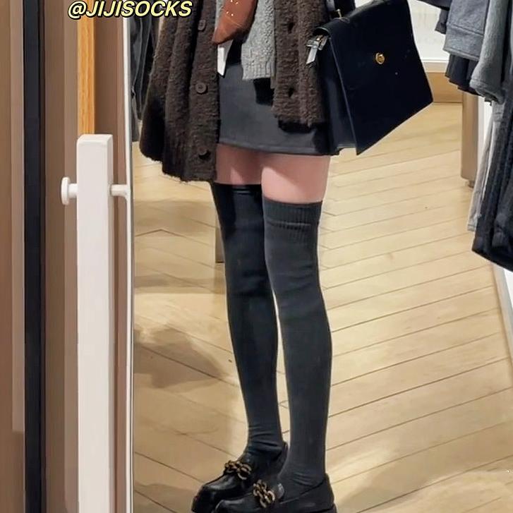 过膝袜秋冬款加绒加厚保暖长筒日系jk小腿袜冬天高筒防滑长堆堆袜