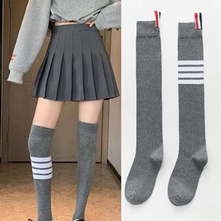 搭配短裙 tb袜子女潮牌四条杠小腿袜棉百搭长筒学院风过膝袜 神