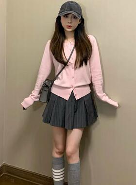 TB袜子春夏JK棉网红INS潮减龄少女中长筒浅灰色四杠条纹小腿袜女