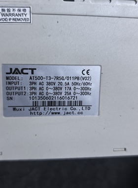 JACT艾克特变频器AT500-T3-7R5G/011PB(V02) 7.5KW/11KW 380V二手
