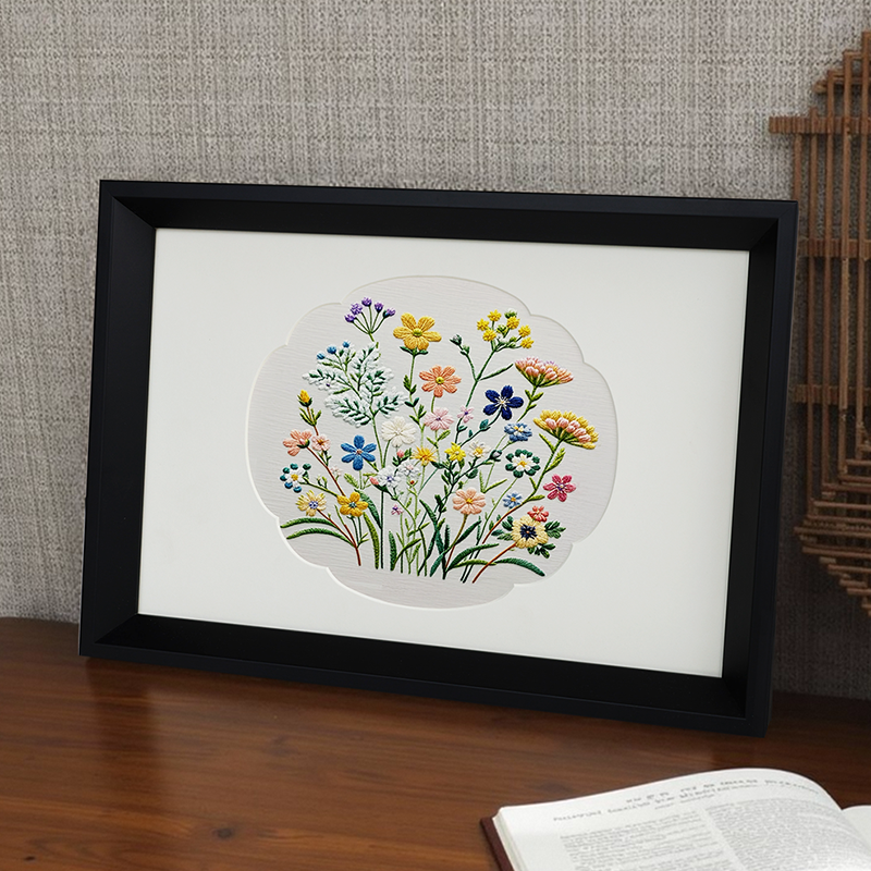 以琳画框新中式复古风刺绣画框带绣球花型卡纸实木相框摆台挂墙