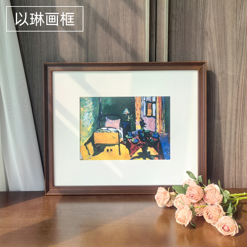 美式复古素描水彩照片作品装裱