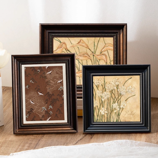 石膏像中古摆台黑色法式复古风画相框底老钱风装挂墙卡纸装裱配