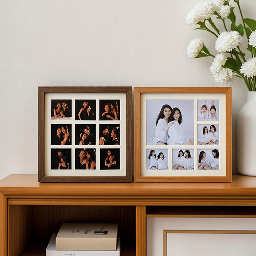 实木相框小九宫格diy定制情侣婚纱照亲子宝宝B超照片打印实木画框
