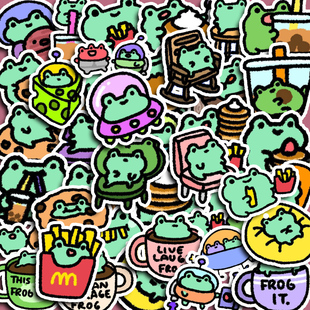 荧光绿色青蛙呱呱40枚手账贴纸可爱儿童手机壳行李箱创意DIY贴画