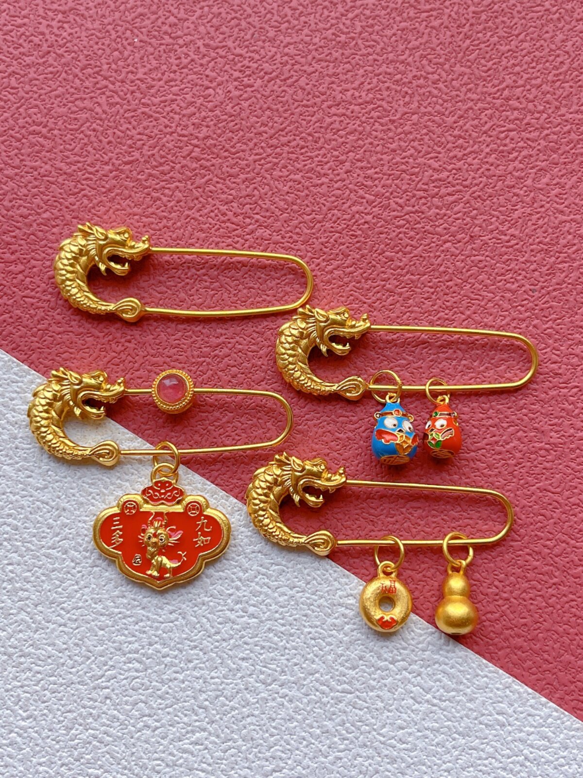 S925 고대 프랑스 은금도금 액세서리 조각된 용 핀 노출 방지 칼라 종이 클립 브로치 걸이형 펜던트 충격 단추