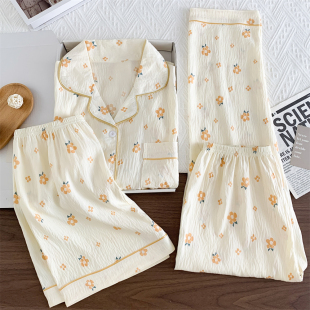 短裤 套装 可外穿公主风少女印花简约家居 长裤 甜美三件套睡衣女短袖