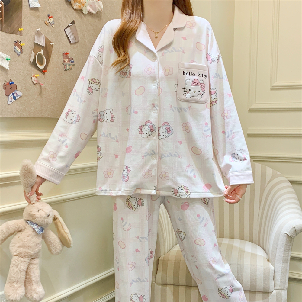 100%德绒睡衣女开衫长裤保暖短绒加绒保暖厚款秋冬季KT猫新款家居