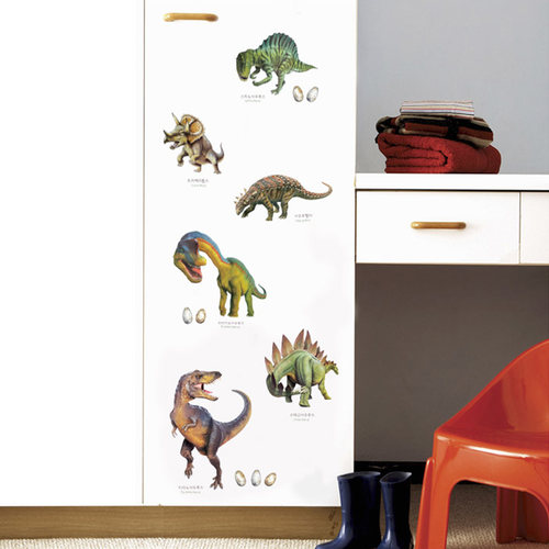 可爱恐龙贴画卡通墙贴男孩宝宝儿童衣柜装饰自粘双面玻璃贴纸