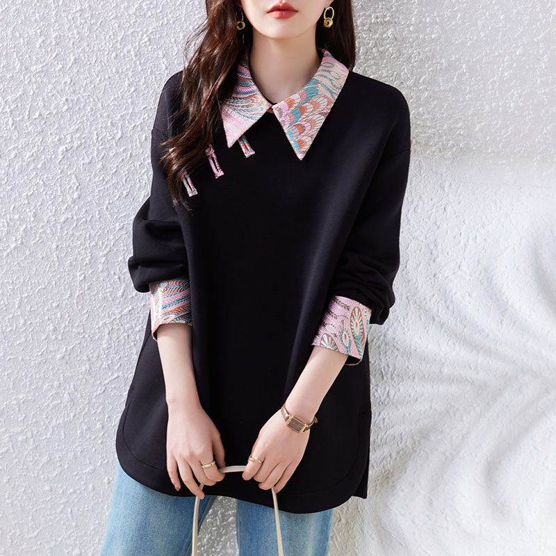 复古提花盘扣卫衣女胖妹妹2025秋季新款宽松遮肉气质上衣大码女装
