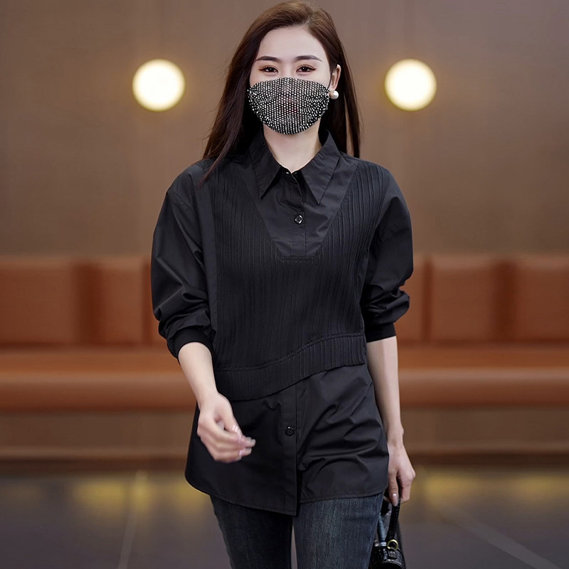 百搭新款宽松衬衣2025春季假两件时尚大码设计感衬衫,女装/女士精品,大码内搭,淘宝优惠券,粉丝福利购,淘宝优惠卷