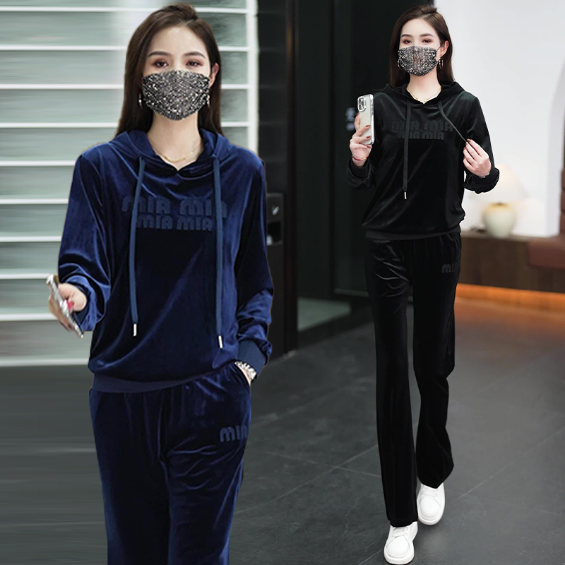 韩版显瘦胖妹妹连帽上衣+裤子两件套女2025秋季新品休闲运动套装