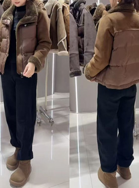 胖妹妹立领长袖拼接设计保暖外套